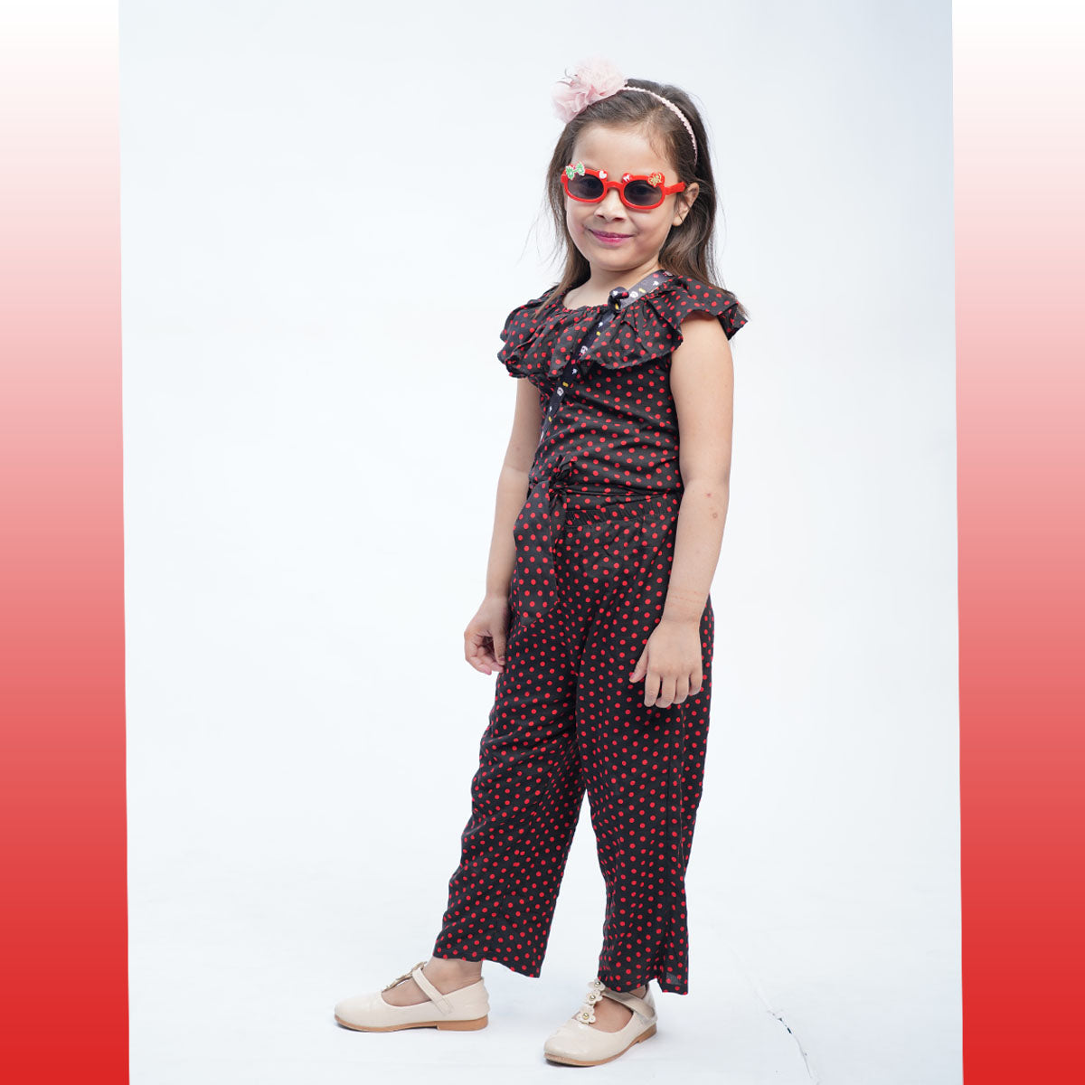 Polka Dots Printed Girls Jump Suit