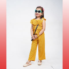 Yellow Dots Printed Girls Jumpsuit