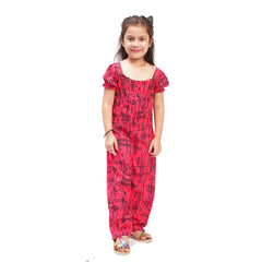 Berry Printed Girls Jumpsuit (Red)