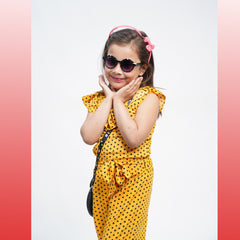 Yellow Dots Printed Girls Jumpsuit