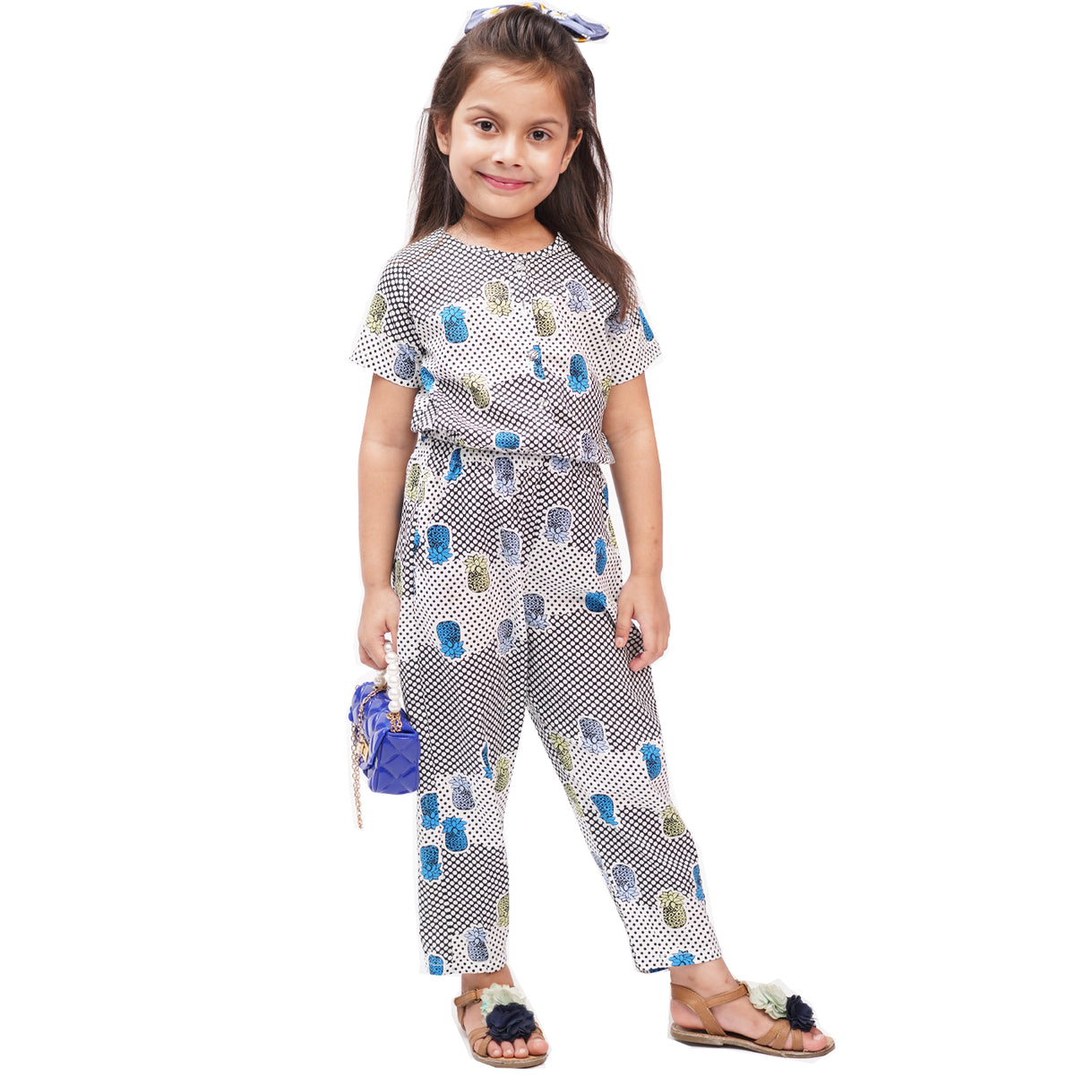 Black Dots Printed Girls Jumpsuit