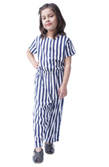 Navy Strip Printed Girls Jumpsuit