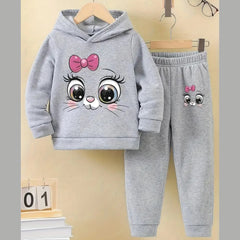 Girls' Cartoon Print Hoodie And Pants Set, Spring/Autumn, Long Sleeve, Soft Polyester, Regular Fit, Casual Two-Piece Outfit with Pockets, for Outdoor