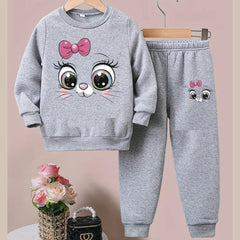 Girls' Cartoon Print Sweatshirt and Pants Set